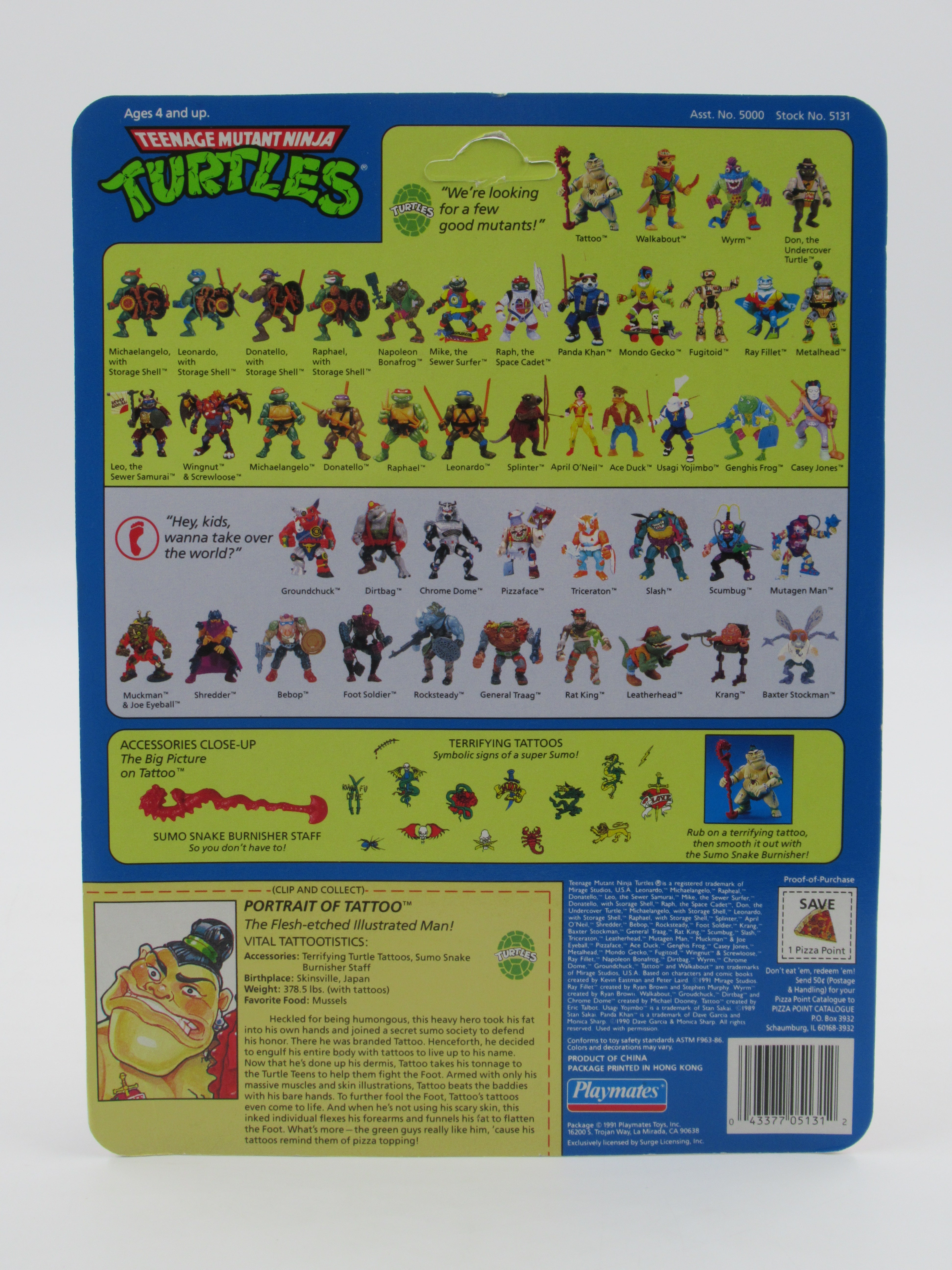Teenage Mutant Ninja Turtles Tattoo 4.5" Figure TMNTs - Playmates (1991)